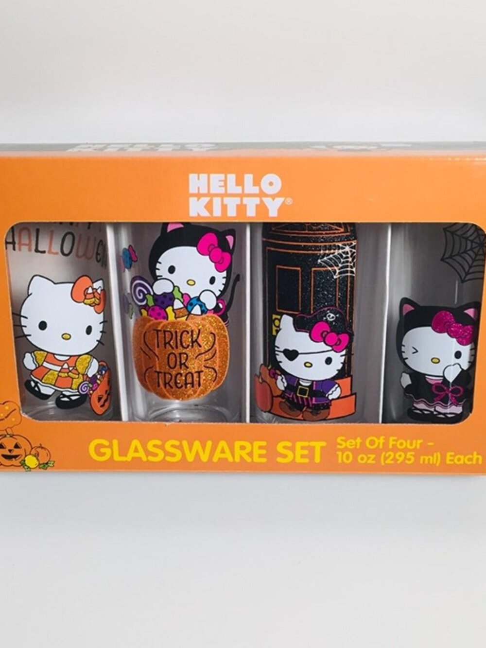 Sanrio Hello Kitty Halloween Glassware Set 4 Pack 10oz Tumblers Cups Glitter